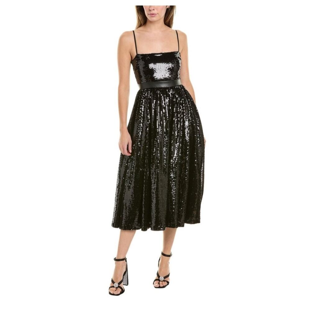 NEW WEWOREWHAT SEQUIN MIDI DRESS BLACK SIZE  4